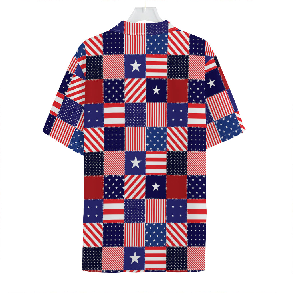 American Patriotic Patchwork Print Hawaiian Shirt