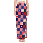 American Patriotic Patchwork Print High Slit Maxi Skirt