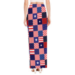 American Patriotic Patchwork Print High Slit Maxi Skirt