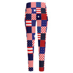 American Patriotic Patchwork Print High-Waisted Pocket Leggings