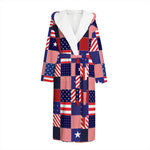American Patriotic Patchwork Print Hooded Bathrobe