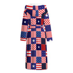 American Patriotic Patchwork Print Hooded Bathrobe
