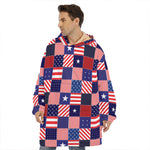 American Patriotic Patchwork Print Hoodie Blanket