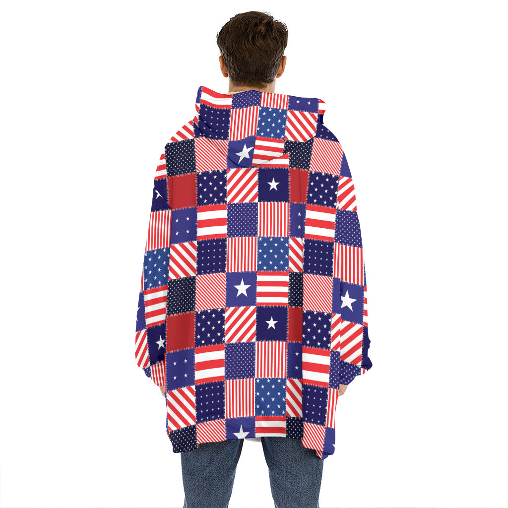 American Patriotic Patchwork Print Hoodie Blanket