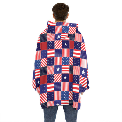 American Patriotic Patchwork Print Hoodie Blanket