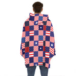 American Patriotic Patchwork Print Hoodie Blanket