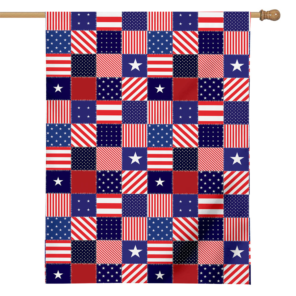 American Patriotic Patchwork Print House Flag