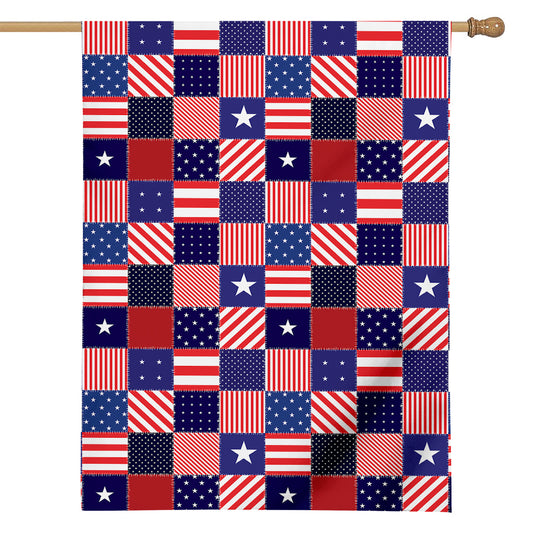 American Patriotic Patchwork Print House Flag