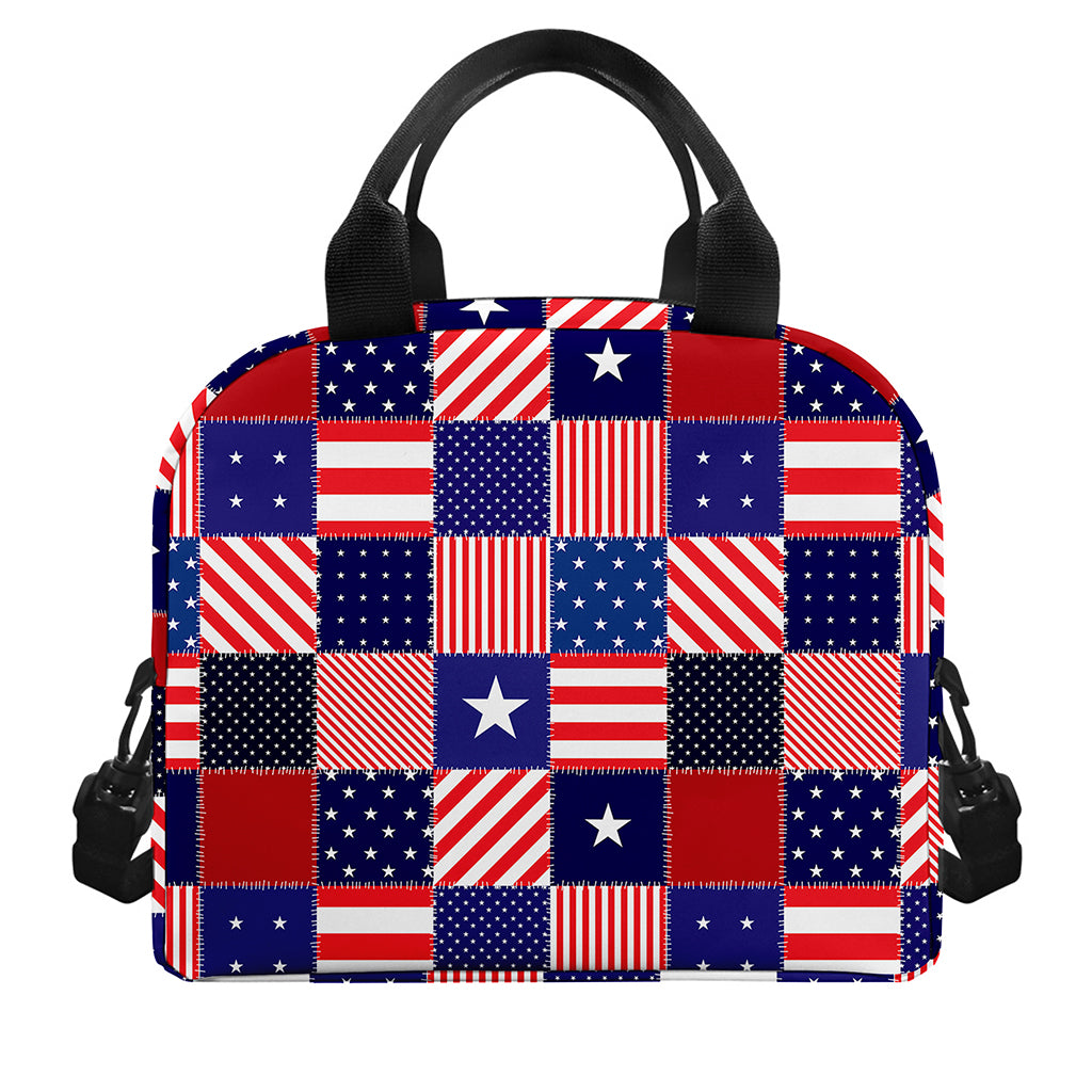 American Patriotic Patchwork Print Insulated Lunch Bag