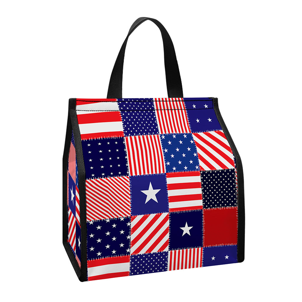 American Patriotic Patchwork Print Insulated Lunch Tote