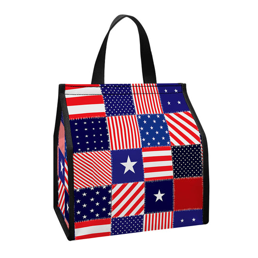 American Patriotic Patchwork Print Insulated Lunch Tote
