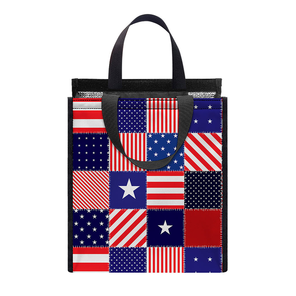 American Patriotic Patchwork Print Insulated Lunch Tote