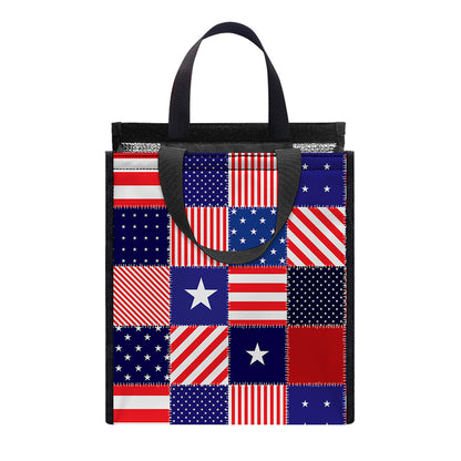 American Patriotic Patchwork Print Insulated Lunch Tote