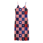 American Patriotic Patchwork Print Jersey Midi Cami Dress