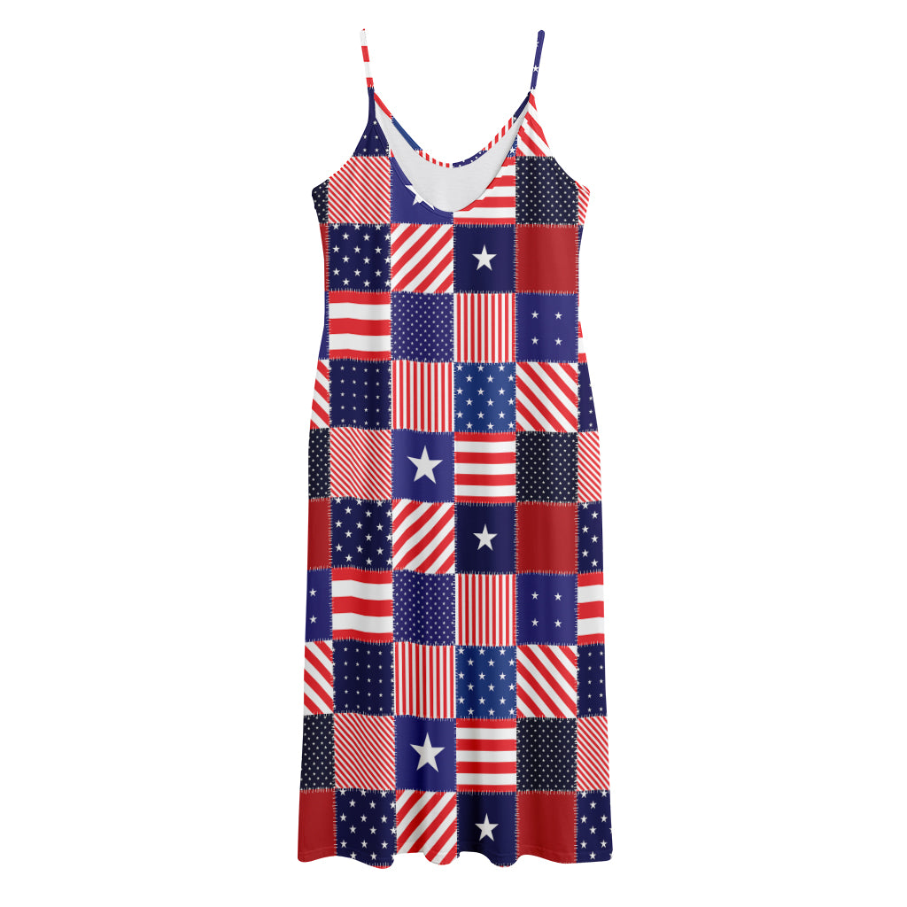 American Patriotic Patchwork Print Jersey Midi Cami Dress