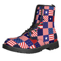 American Patriotic Patchwork Print Lace-Up Boots