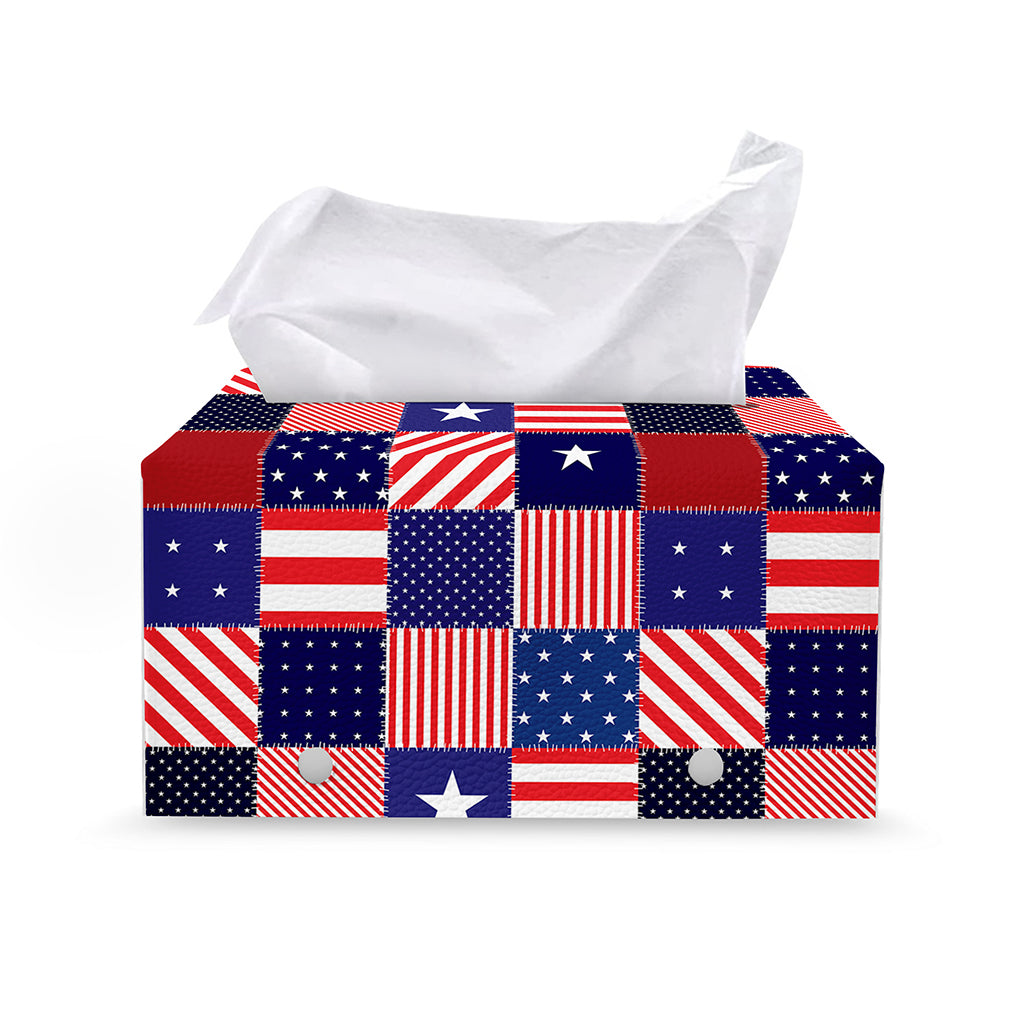 American Patriotic Patchwork Print Leather Tissue Box Cover