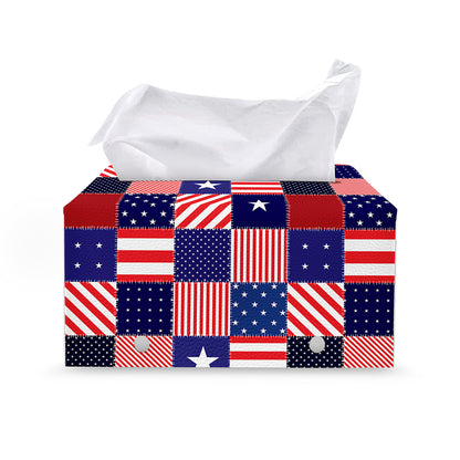 American Patriotic Patchwork Print Leather Tissue Box Cover