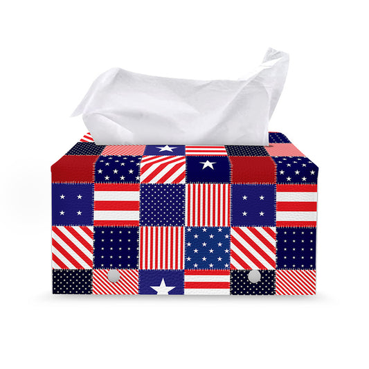 American Patriotic Patchwork Print Leather Tissue Box Cover
