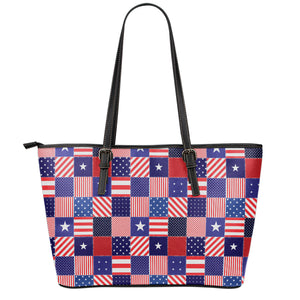 American Patriotic Patchwork Print Leather Tote Bag