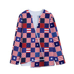 American Patriotic Patchwork Print Long Sleeve Short Coat