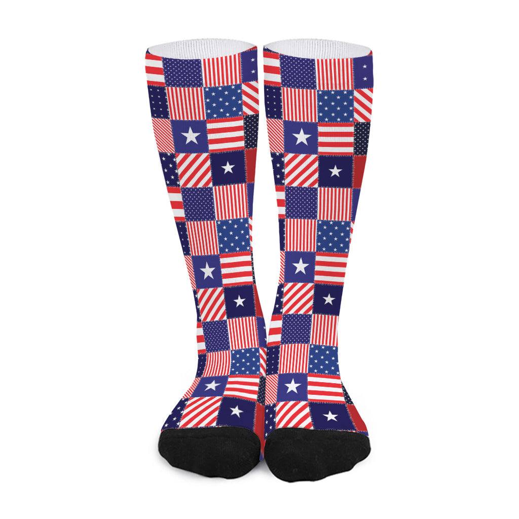 American Patriotic Patchwork Print Long Socks