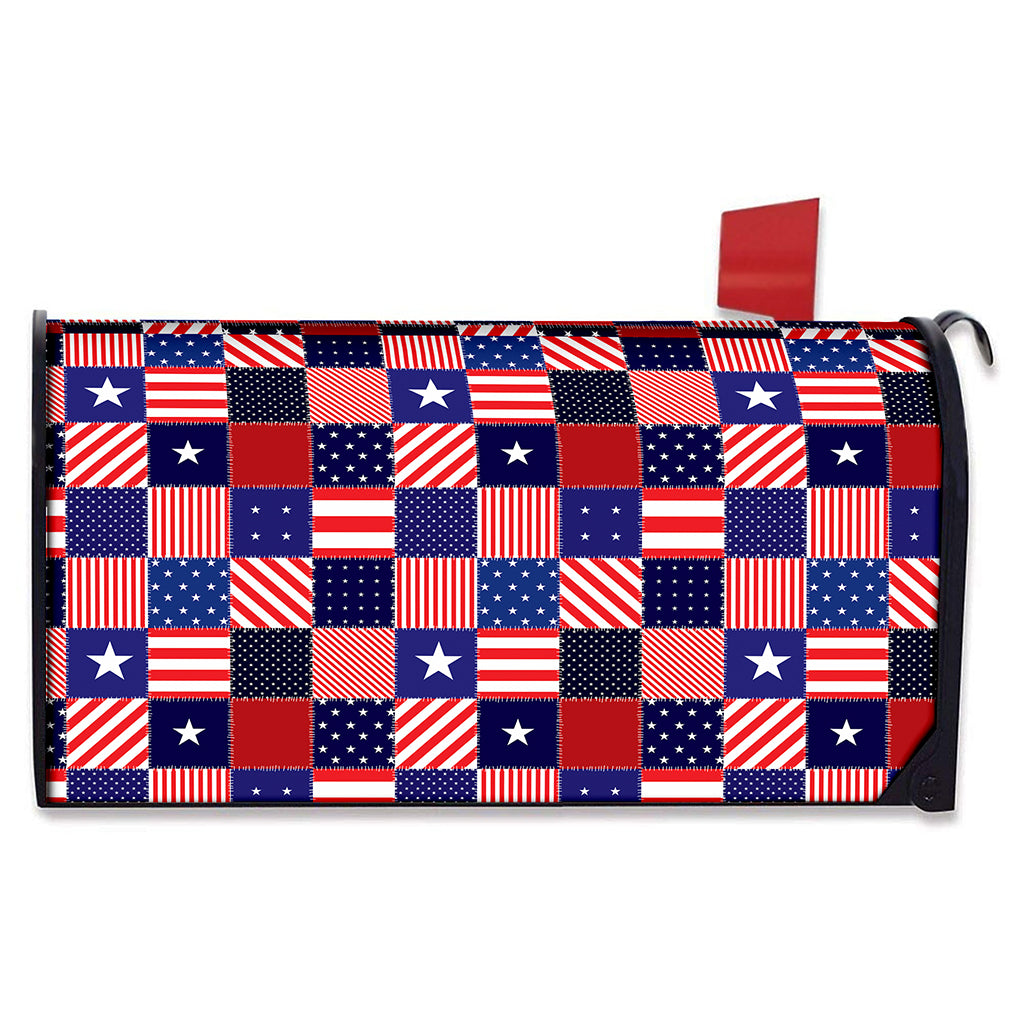 American Patriotic Patchwork Print Mailbox Cover