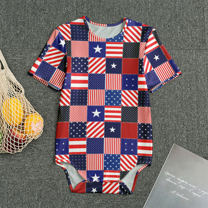American Patriotic Patchwork Print Men's Bodysuit
