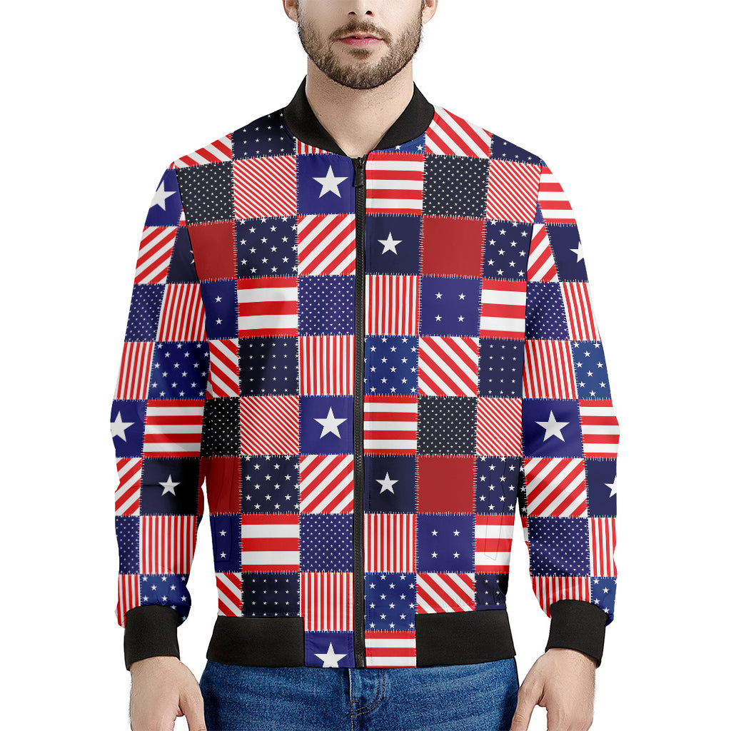 American Patriotic Patchwork Print Men's Bomber Jacket