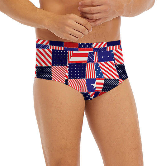American Patriotic Patchwork Print Men's Briefs