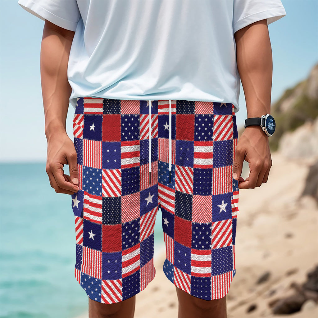 American Patriotic Patchwork Print Men's Cargo Shorts
