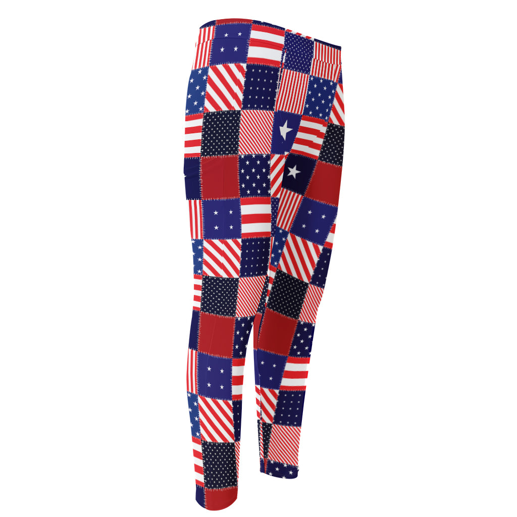 American Patriotic Patchwork Print Men's Compression Pants