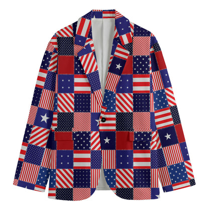 American Patriotic Patchwork Print Men's Cotton Blazer