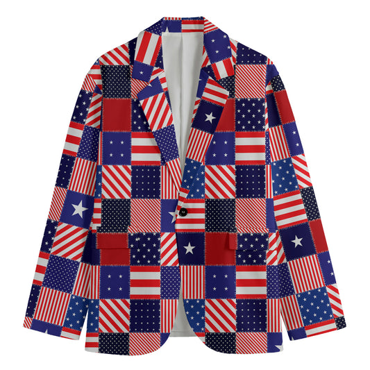 American Patriotic Patchwork Print Men's Cotton Blazer