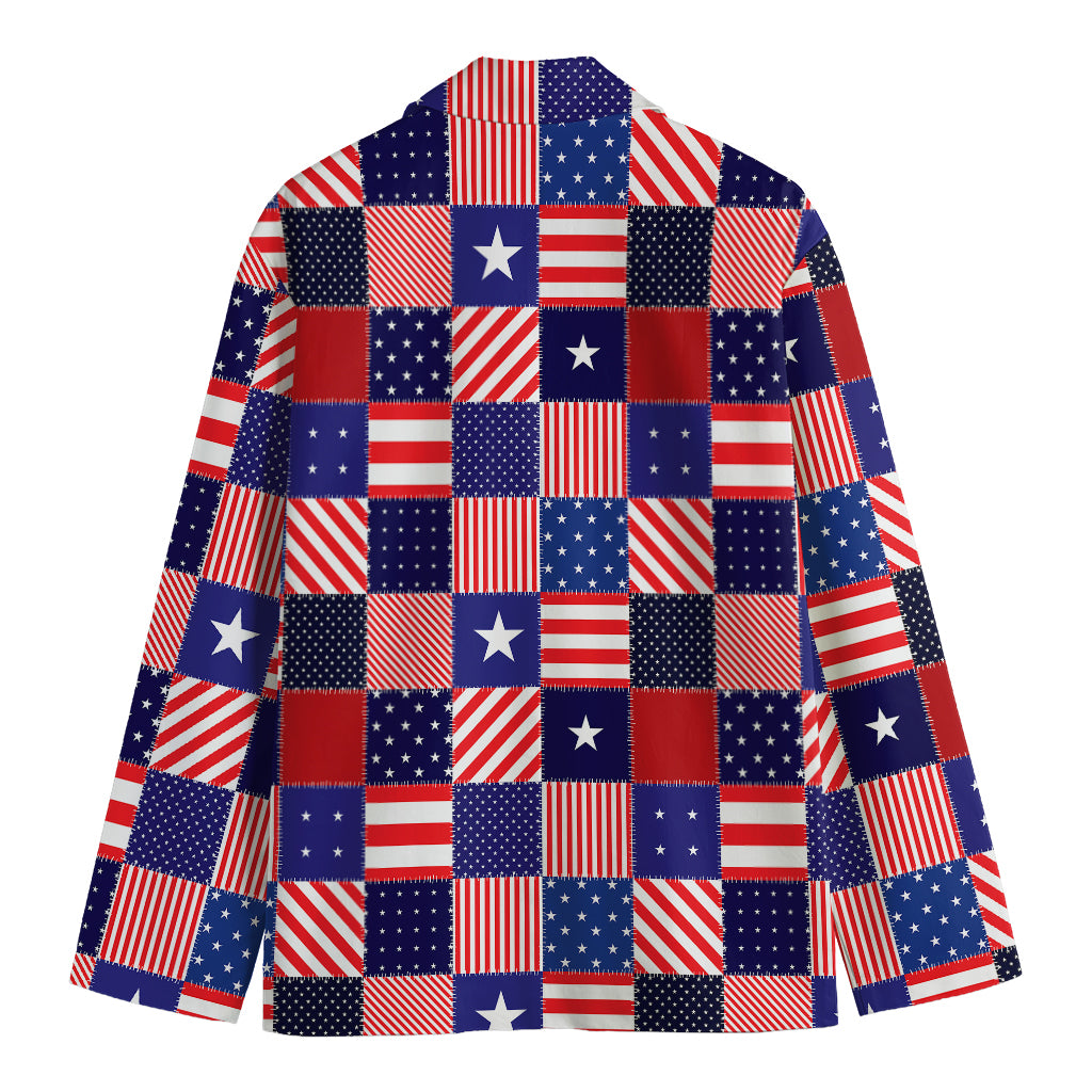 American Patriotic Patchwork Print Men's Cotton Blazer