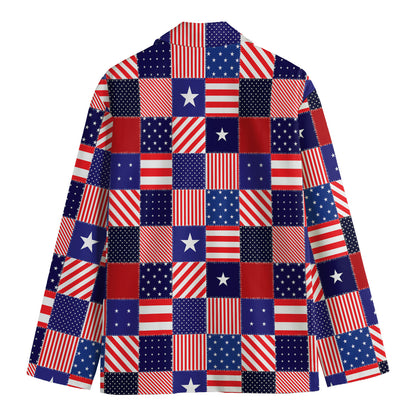 American Patriotic Patchwork Print Men's Cotton Blazer