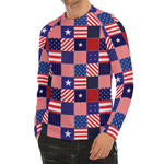 American Patriotic Patchwork Print Men's Long Sleeve Rash Guard