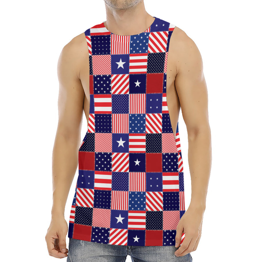 American Patriotic Patchwork Print Men's Muscle Tank Top