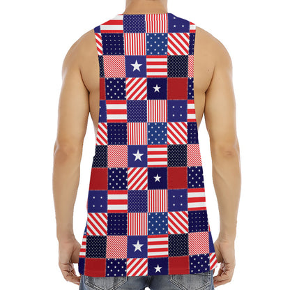 American Patriotic Patchwork Print Men's Muscle Tank Top