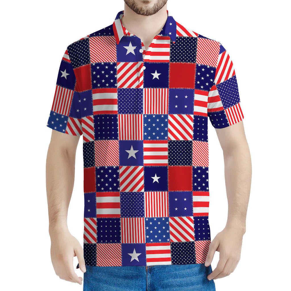 American Patriotic Patchwork Print Men's Polo Shirt