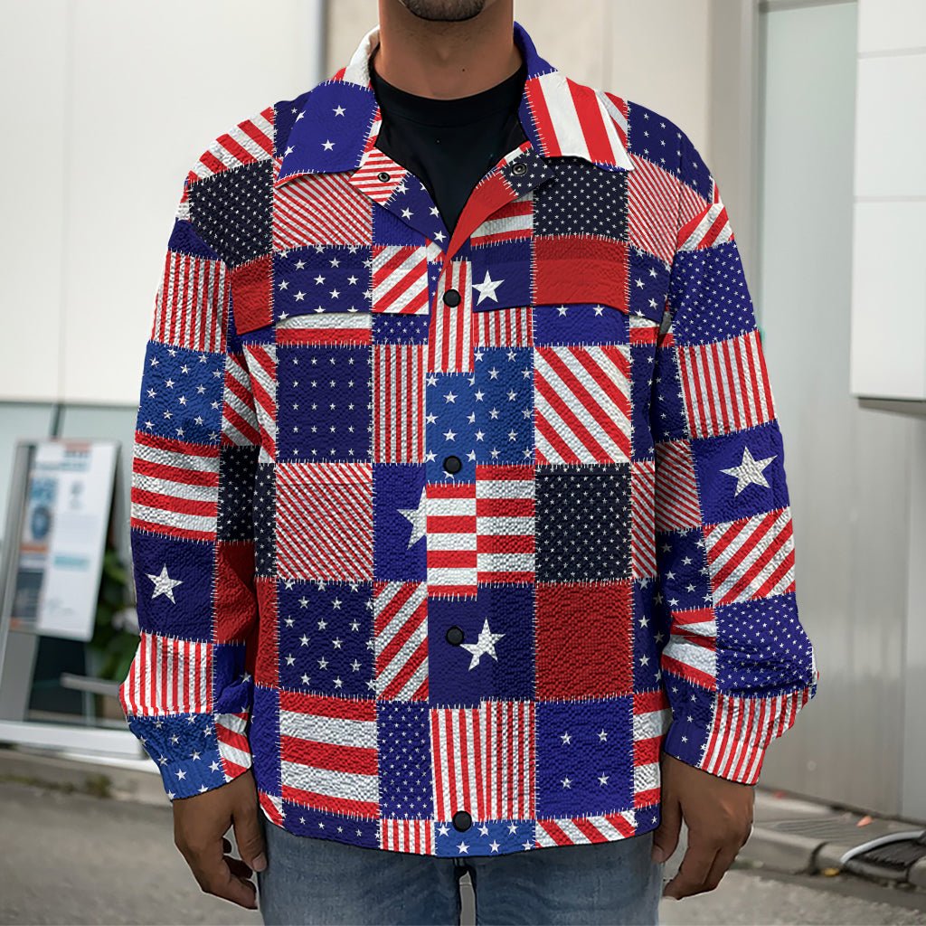 American Patriotic Patchwork Print Men's Shirt Jacket