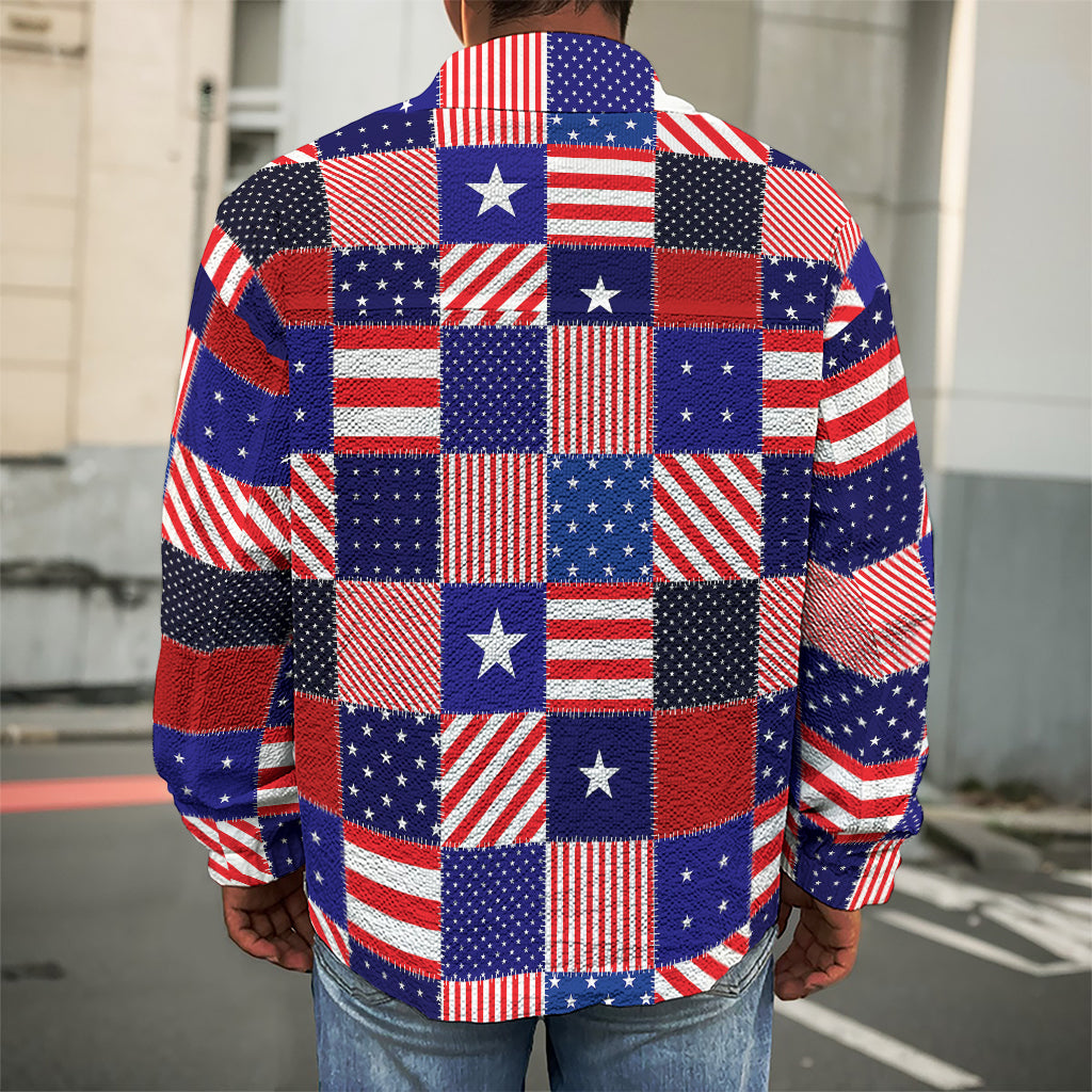 American Patriotic Patchwork Print Men's Shirt Jacket