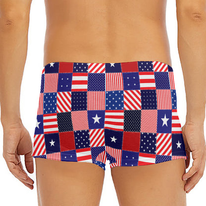 American Patriotic Patchwork Print Men's Short Boxer Briefs