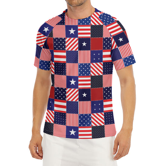 American Patriotic Patchwork Print Men's Short Sleeve Rash Guard