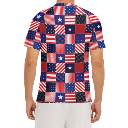 American Patriotic Patchwork Print Men's Short Sleeve Rash Guard
