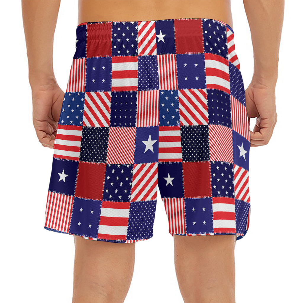 American Patriotic Patchwork Print Men's Split Running Shorts