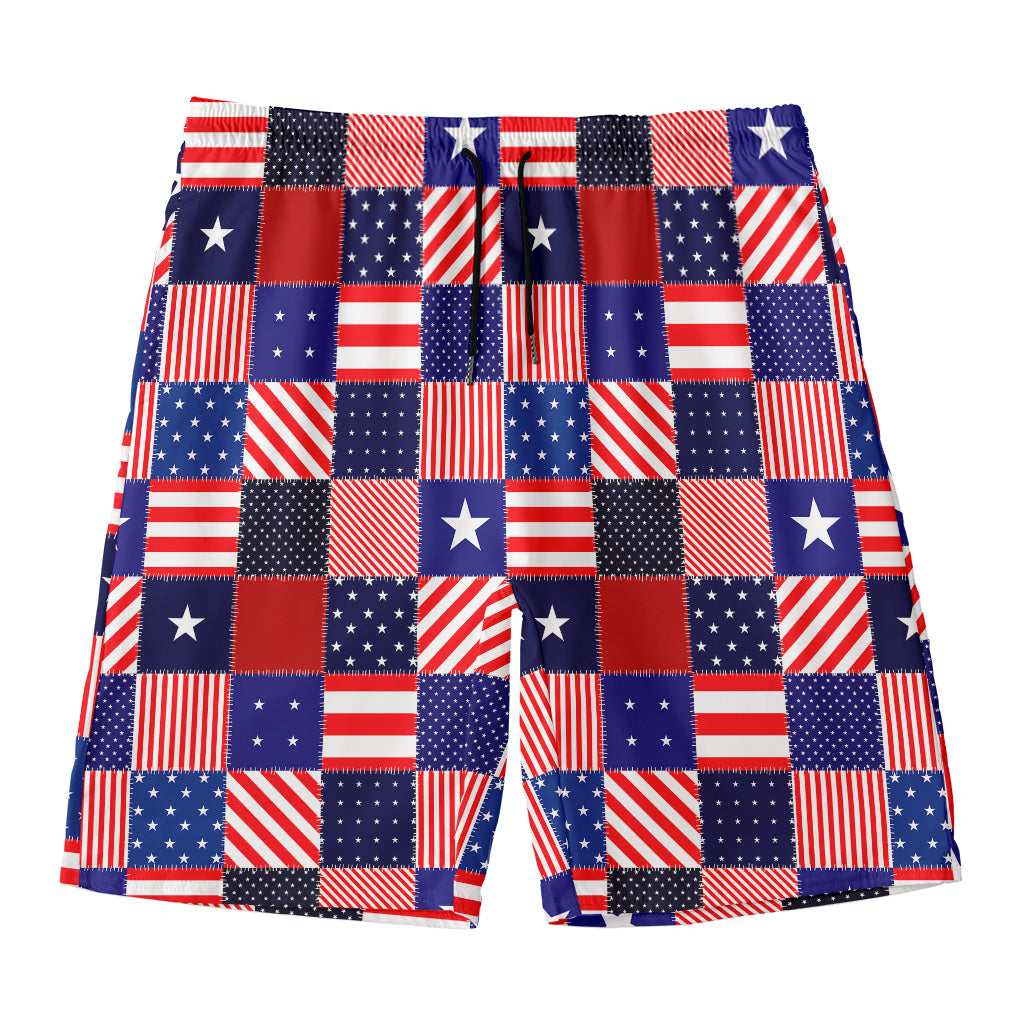 American Patriotic Patchwork Print Men's Swim Trunks