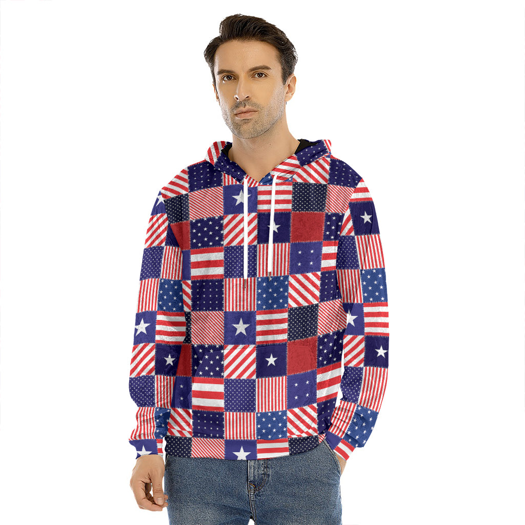 American Patriotic Patchwork Print Men's Velvet Pullover Hoodie