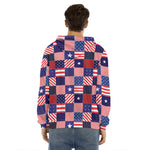 American Patriotic Patchwork Print Men's Velvet Pullover Hoodie
