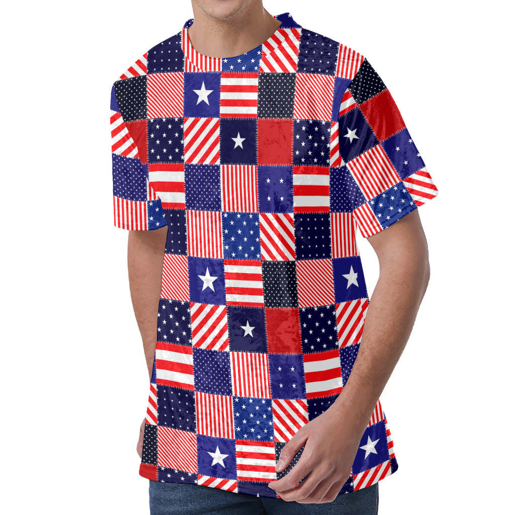 American Patriotic Patchwork Print Men's Velvet T-Shirt